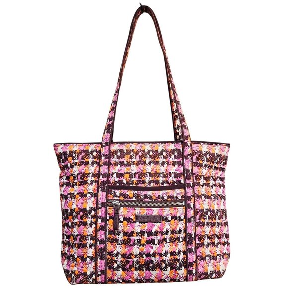 Vera Bradley Handbags - Vera Bradley Classic Tote Bag Houndstooth Tweeds Pink Orange Brown Quilted Retir